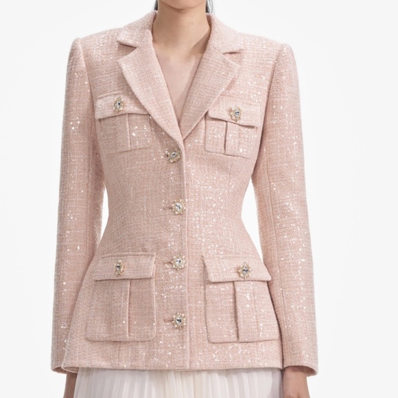 self-portrait Sequin Boucle Chiffon Midi Dress US2 - MSRP $670 - NWT - Picture 4 of 10